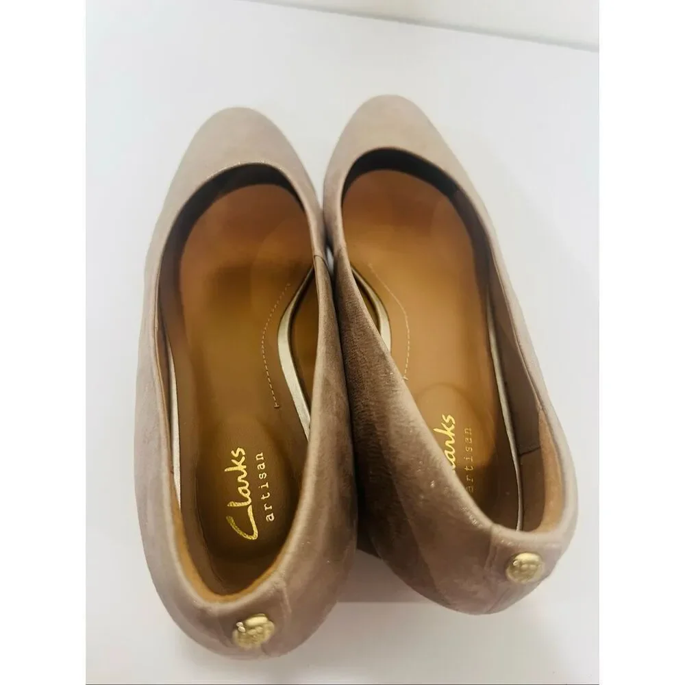 Clarks Artisan Gold Metallic Leather Wedge Shoes Sz 9.5 Excellent Condition